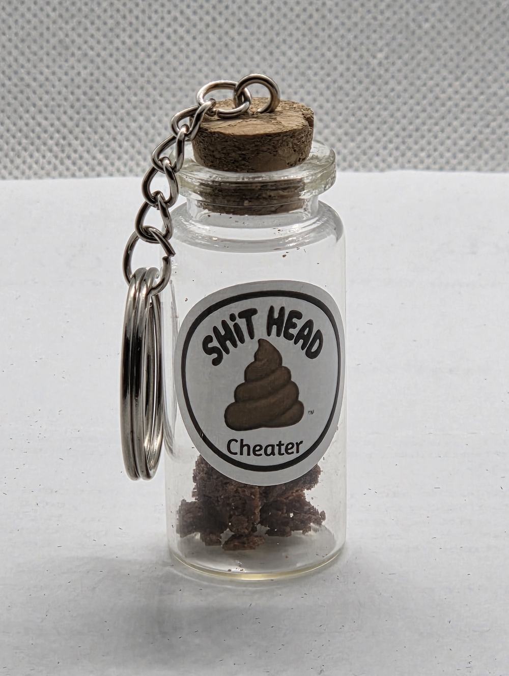 Gag Gift Glass Vial Keychain - Clear Bottle with Cork & Silver Ring